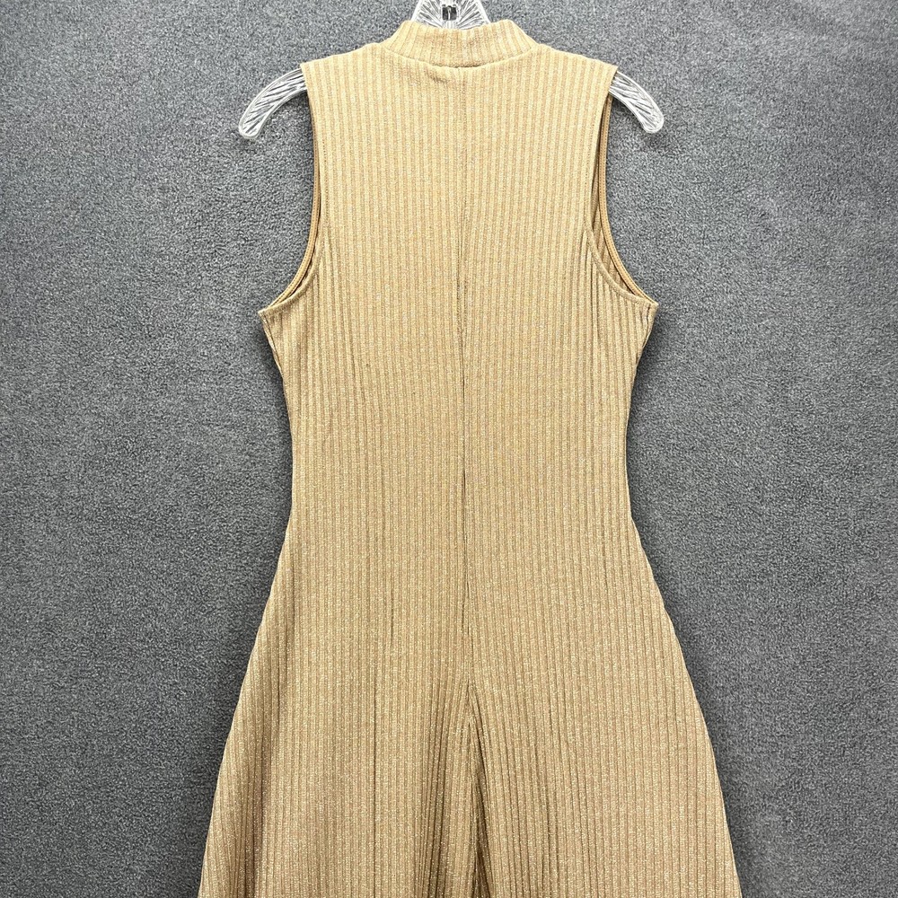 Zara Ribbed Dress womens Size L Tan Sleeveless Stretch metallic thread Halter - Picture 4 of 16